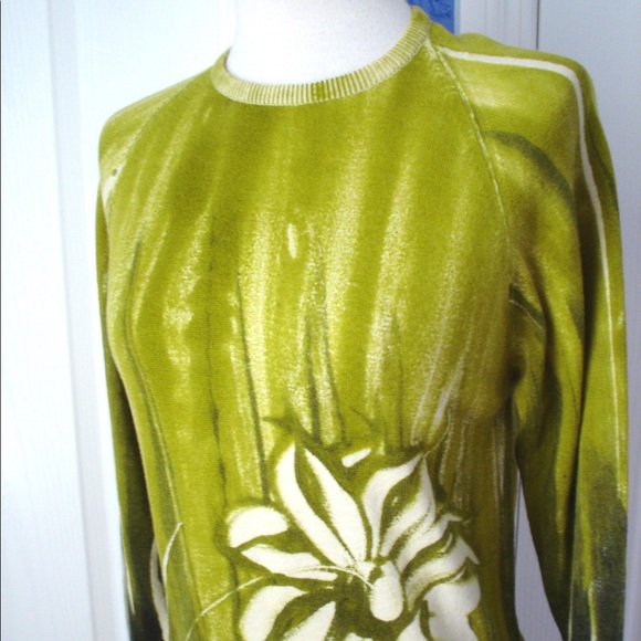 Vintage Chic: GREEN Graphic Print Sweater Knit Dress S - Picture 2 of 12